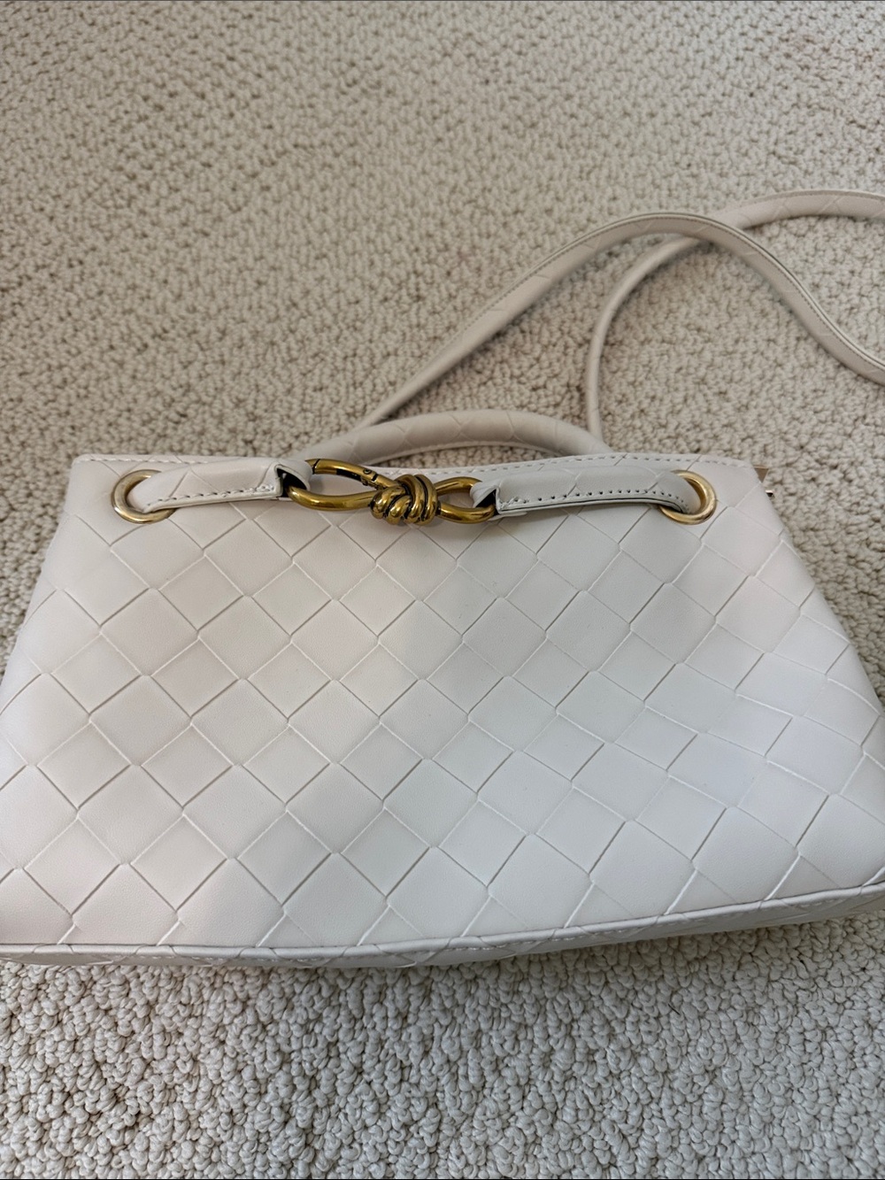 EGO Cream Woven Faux Leather Crossbody with Gold Knot Detail